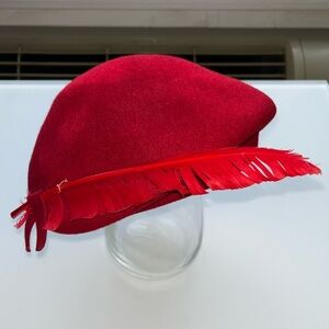 Henry Pollak Co. Vintage Women’s Beret 100% Wool Feather Red Elegant Collectible